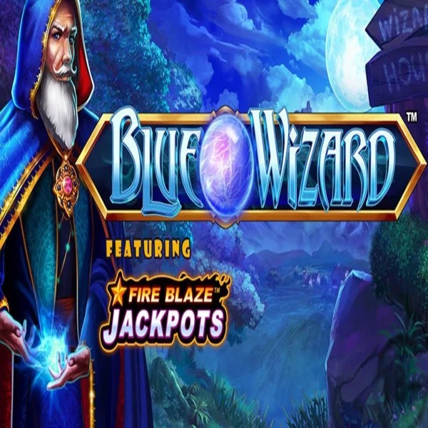 Blue Wizard Fire Blaze Jackpots logo by Rarestone Gaming CasinOK